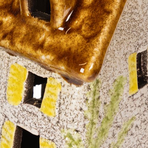 Article Maison rustique en céramique avec LED lumineuse, idéale comme décoration de table d'ambiance, 15 cm, lot de 2