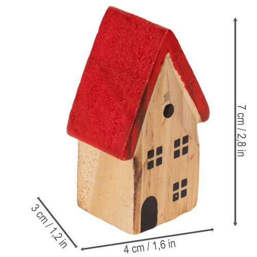 Ensemble de maisons décoratives en bois avec toits rouges et sapins, 12 cm, 6 pièces | Floristik24.be