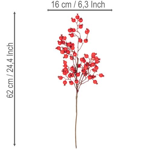 Branche d'églantier artificiel avec baies brillantes, 62 cm | Floristik24.be