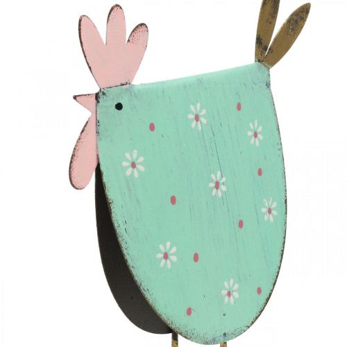 Floristik24 Coq décoratif décoration métal Pâques Turquoise, Doré H18,5cm