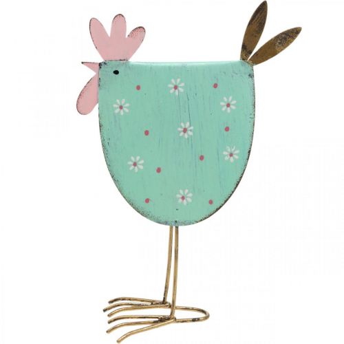 Floristik24 Coq décoratif décoration métal Pâques Turquoise, Doré H18,5cm