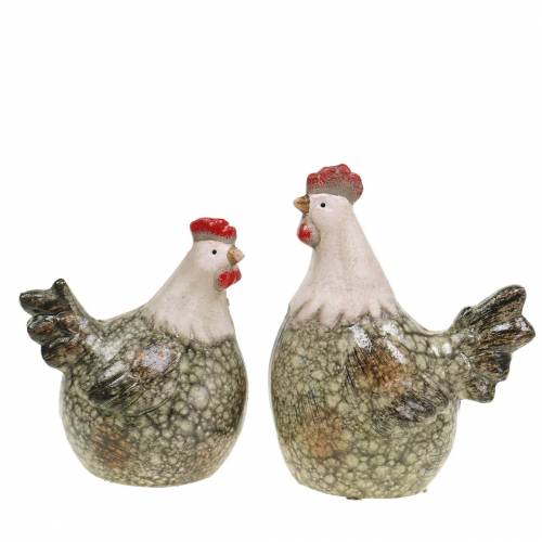 Floristik24 Figurines décoratives poule et coq gris, blanc, rouge 10,2 cm x 7 cm H12,7 cm 2 pièces