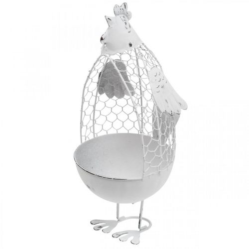 Floristik24 Poule à planter, panier treillis, décoration Pâques, style champêtre blanc, argent H26,5cm Ø11,5cm