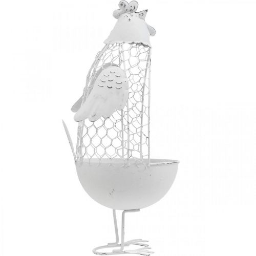 Floristik24 Poule à planter, panier treillis, décoration Pâques, style champêtre blanc, argent H26,5cm Ø11,5cm