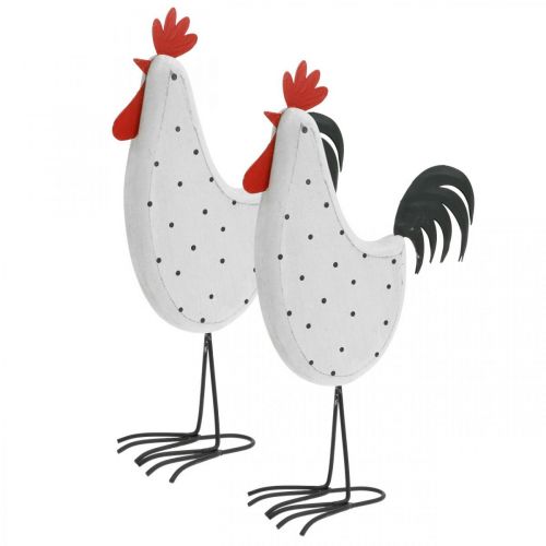 Floristik24 Coq déco bois pointillé blanc figurine décorative Pâques H21cm 2pcs