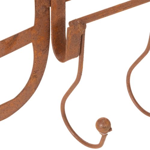 Barre à crochets en métal rouillé, fourche à foin décorative, décoration de jardin, 4 crochets, 62 cm | Floristik24.be