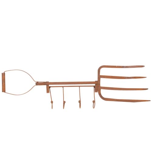 Barre à crochets en métal rouillé, fourche à foin décorative, décoration de jardin, 4 crochets, 62 cm | Floristik24.be