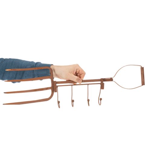 Barre à crochets en métal rouillé, fourche à foin décorative, décoration de jardin, 4 crochets, 62 cm | Floristik24.be