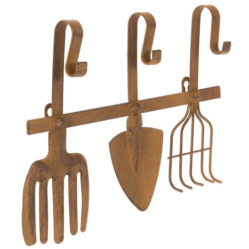 Barre à crochets pour outils de jardin, décorations de jardin, râteau, bêche et houe ; porte-manteau en métal rouillé, L33,5 cm acheter | Floristik24.be