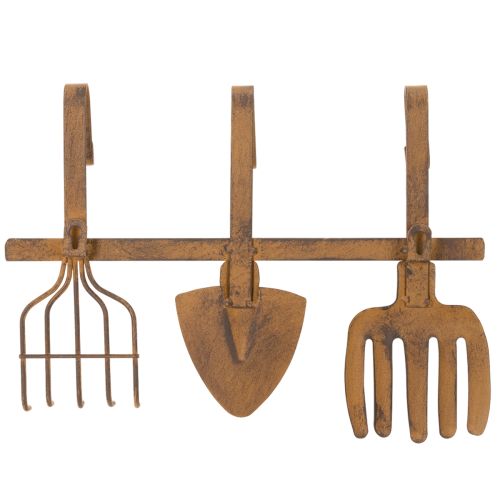 Barre à crochets pour outils de jardin, décorations de jardin, râteau, bêche et houe ; porte-manteau en métal rouillé, L33,5 cm | Floristik24.be