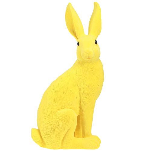 Floristik24 Lapin jaune assis décoration lapin de Pâques floqué 16×13×35cm