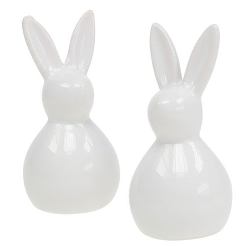 Lapin en céramique blanc 7,5cm 6pcs | Floristik24.be