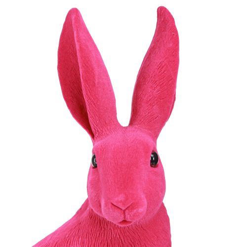 Floristik24 Lapin de Pâques décoratif rose lapin assis floqué 16×13×35cm