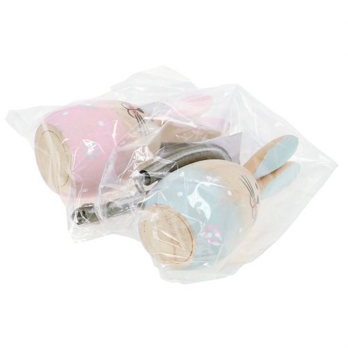 Floristik24 Lapin avec plume à accrocher rose, bleu 9cm - 9,5cm