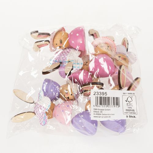 Article Décoration de table de Pâques printanière, lapins décoratifs avec chapeaux, 7 cm, lot de 9