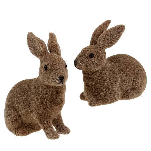 Floristik24 Lapin floqué marron 11cm, 13.5cm 6pcs