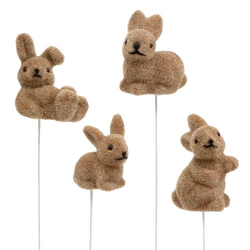 Article Lapin floqué sur fil marron 4cm - 6cm 12pcs