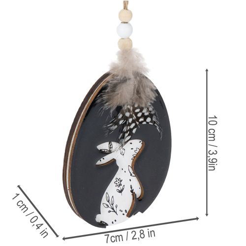 Article Œufs de Pâques en bois à suspendre, blancs et noirs, 10 cm, lot de 6