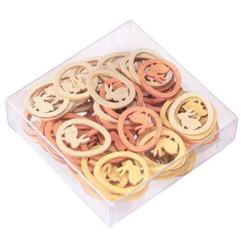 Article Lapin dans l'œuf Déco de Pâques Bois Jaune Orange 4cm 72pcs