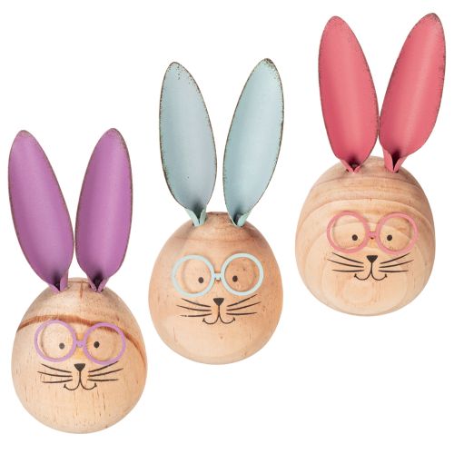 Floristik24 Figurines décoratives de lapins à visages variés, pour une touche ludique sur les tables et les étagères, 14 cm, lot de 3.