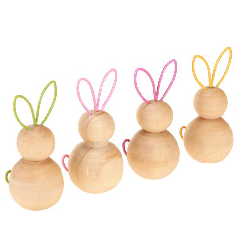 Floristik24 Figurine décorative de lapin en bois avec oreilles en fil de fer pour décorations de Pâques modernes, 11 cm, lot de 4