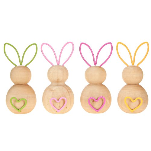Article Figurine décorative de lapin en bois avec oreilles en fil de fer pour décorations de Pâques modernes, 11 cm, lot de 4