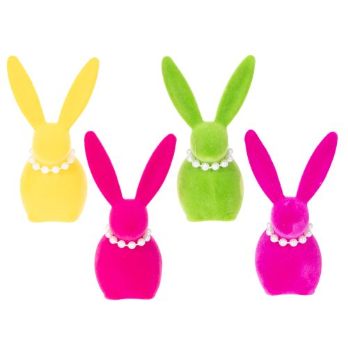 Article Figurine décorative de lapin de Pâques avec collier de perles, idéale pour le salon ou la chambre, 13 cm, lot de 4