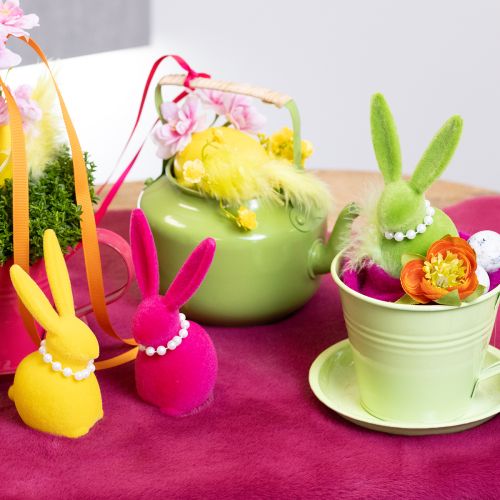 Article Figurine décorative de lapin de Pâques avec collier de perles, idéale pour le salon ou la chambre, 13 cm, lot de 4