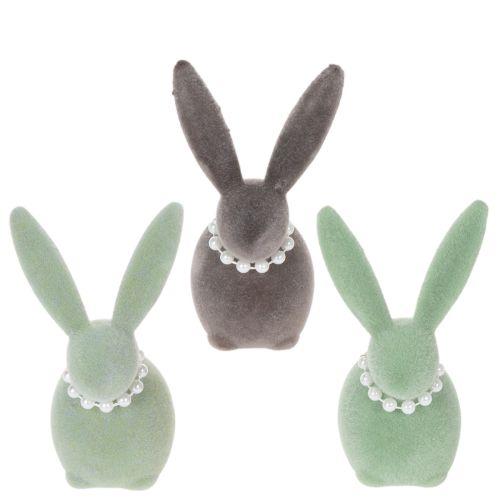Décoration lapin de Pâques avec collier de perles, lapin pour salon et table de Pâques, 13 cm, lot de 3