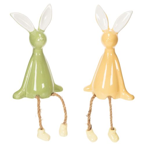 Floristik24 Lapin de Pâques décoratif en céramique à poser sur une étagère pour une ambiance joyeuse, 22 cm, lot de 2