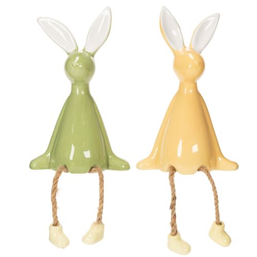 Article Lapin de Pâques décoratif en céramique à poser sur une étagère pour une ambiance joyeuse, 22 cm, lot de 2