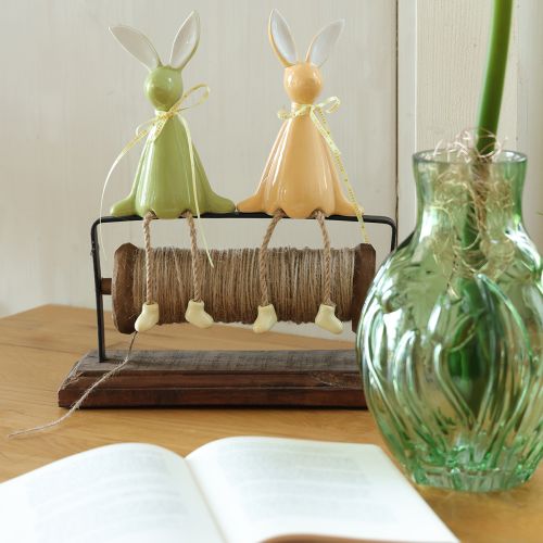 Article Lapin de Pâques décoratif en céramique à poser sur une étagère pour une ambiance joyeuse, 22 cm, lot de 2