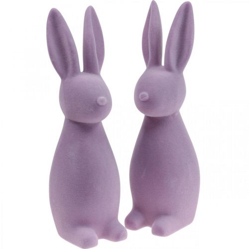 Floristik24 Lapin de Pâques décoratif – 2e choix – Lilas floqué H 29,5 cm, 2 pièces