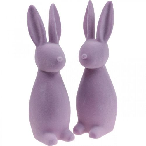 Floristik24 Déco Lapin Déco Lapin de Pâques Floqué Lilas Violet H29.5cm 2pcs