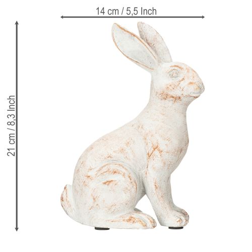 Lapin assis lapin décoratif pierre artificielle blanc marron 15,5x8,5x22cm | Floristik24.be