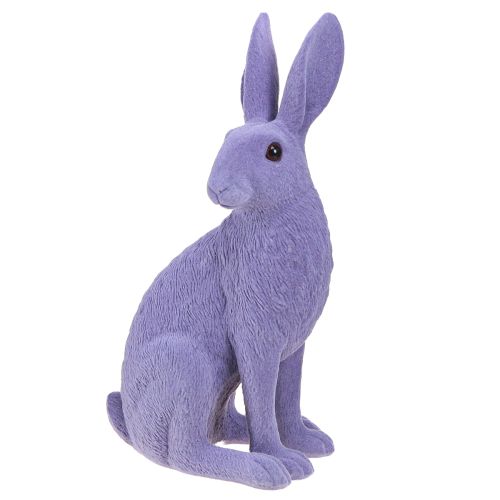 Floristik24 Lapin assis décoration lapin de Pâques floqué lilas 12×9×25cm