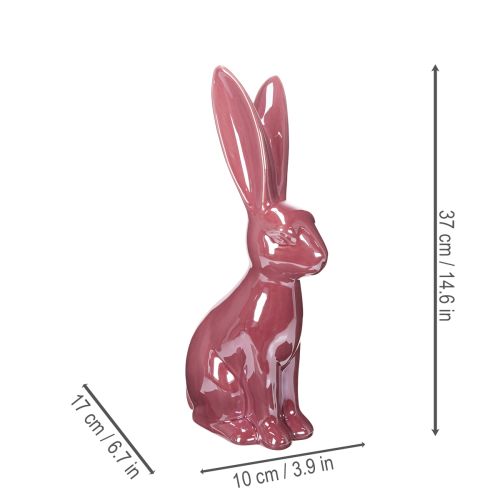 Article Figurine de lapin en céramique brillante, 37 cm, pour Pâques et le printemps.