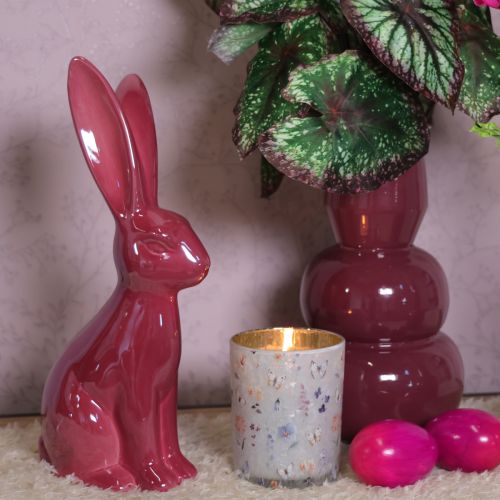 Article Figurine de lapin en céramique brillante, 37 cm, pour Pâques et le printemps.