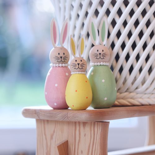 Article Figurines décoratives de lapins en forme d'œuf, pour une décoration printanière, 12 cm, lot de 3