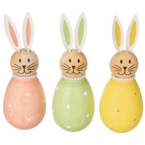 Article Figurines décoratives de lapins en forme d'œuf, pour une décoration printanière, 12 cm, lot de 3