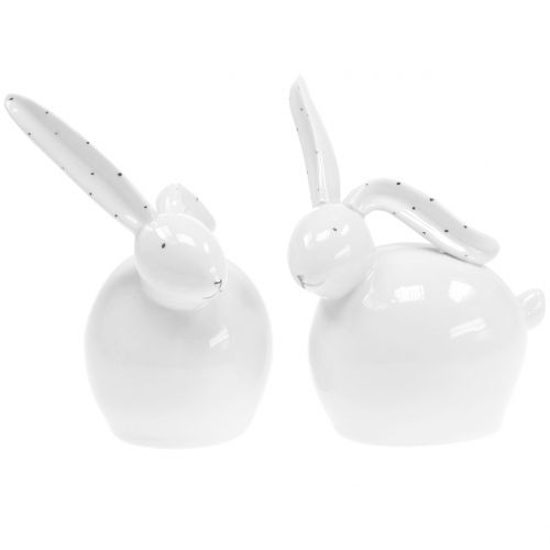 Floristik24 Lapin en céramique blanc 14cm 2pcs