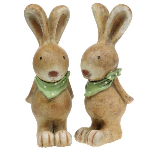 Floristik24 Lapin de Pâques avec foulard marron, vert 26cm 2pcs