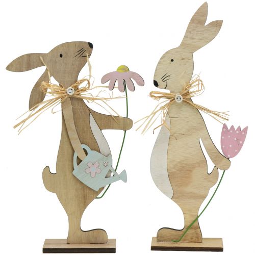 figurine déco lapin en bois 27cm - 31cm 2pcs