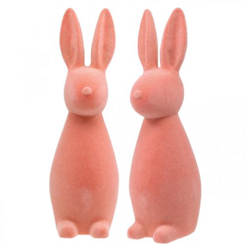 Floristik24 Déco lapin floqué abricot, décoration de Pâques H30cm 2pcs
