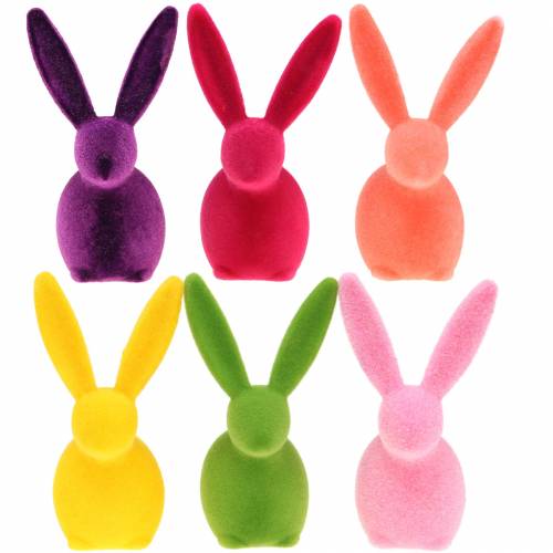 Article Lapin floqué coloré H13cm assorti 6 pièces