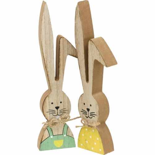 Décoration Happy bunny, printemps, couple lapin de Pâques, décoration en bois à poser H19cm 6pcs