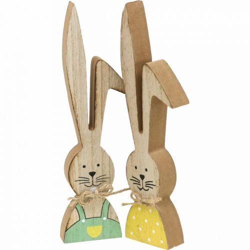 Floristik24 Décoration lapin joyeux, printemps, couple de lapins de Pâques, décoration en bois à poser H19cm 6 pcs