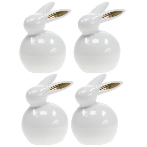 Floristik24 Figurine de Pâques Lapin Blanc-Or 8,5cm 4pcs