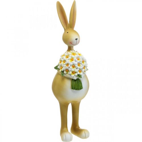 Lapin de Pâques avec bouquet de fleurs, décoration de  Pâques, figure décorative lapin H32cm-03242
