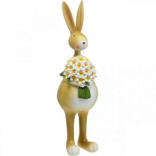 Floristik24 Lapin de Pâques avec bouquet de fleurs, décoration de Pâques, figure décorative lapin H32cm